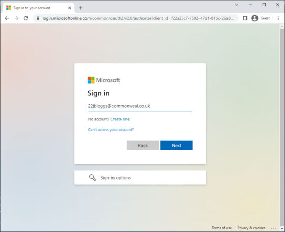 Microsoft365 Username Login Screen