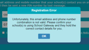 Schoolgateway Registration Error Screen