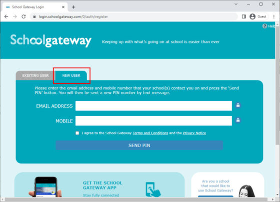 Schoolgateway New User Login